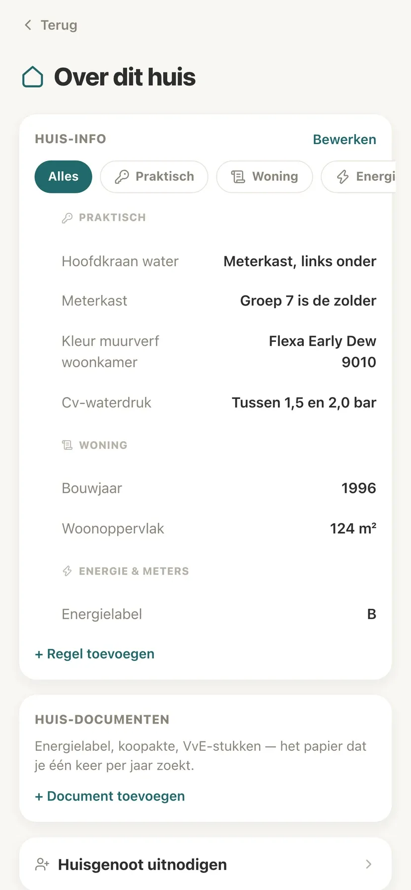 Huisinformatie in Domeaz: waar de hoofdkraan zit, de meterkast en de kleur van de muurverf